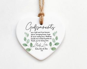 Personalised Godparents Godmother Godfather Quote, Christening Baptism Gift Quote, Ceramic Round Ornament, Keepsake for Godparents