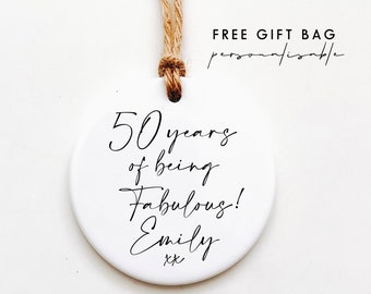 50th Birthday Gift - Personalised Happy Birthday Quote Ceramic Heart Decoration Ornament - Keepsake for Birthdays - 50th Birthday Keepsake
