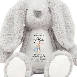 Conejito de bautizo personalizado, peluche de bautizo personalizado, regalo del día de su bautizo, peluche de nombre personalizado, regalos para niñas, regalos para niños