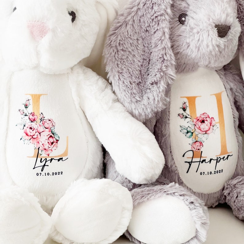 Personalised Bunny Rabbit, New Baby Gift, Personalised Plush Soft Toy, Your Name Teddy, Cuddly Toy, Girls and Boys Teddy Baby Shower Gift zdjęcie 3