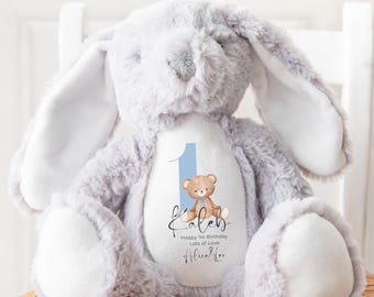 Personalised Bunny First Birthday Gift for Boys, Personalised 1st Birthday Gift, Happy 1st Birthday, Birthday Bunny Gift Idea Boys and Girls