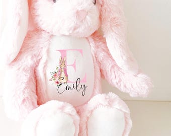 Personalised Bunny Rabbit, Pink Peter Rabbit New Baby Gift, Personalised Plush Soft Toy, Peter Rabbit Toy, Girls and Boys Teddy Baby Shower
