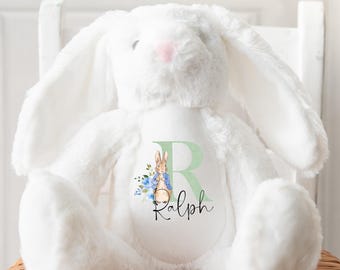 Personalised Bunny Rabbit, Blue Peter Rabbit New Baby Gift, Personalised Plush Soft Toy, Peter Rabbit Toy, Girls and Boys Teddy Baby Shower