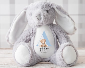 Personalised Bunny Rabbit, New Baby Gift, Personalised Plush Soft Toy, Your Name Teddy, Cuddly Toy, Girls and Boys Teddy Baby Shower Gift