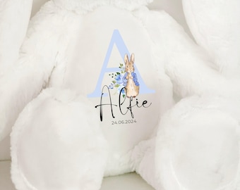 Personalised Bunny Rabbit, Blue Peter Rabbit New Baby Gift, Personalised Plush Soft Toy, Peter Rabbit Toy, Girls and Boys Teddy Baby Shower