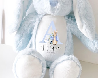 Personalised Bunny Rabbit, Blue Peter Rabbit New Baby Gift, Personalised Plush Soft Toy, Peter Rabbit Toy, Girls and Boys Teddy Baby Shower