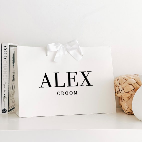 Groomsman Wedding Luxury Ribbon Gift Bags Black Personalised 