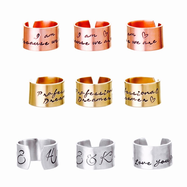 Rose Gold Ring Personalised Cuff Ring Gold Ring Custom Ring by Glam and Co Name Ring Inspirational Ring