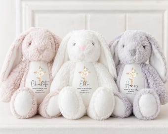 Personalised First Holy Communion Gift, Custom Bunny Christening Gift, Baptism Gift, Communion Gift, Christian Gifts for Girls and Boys