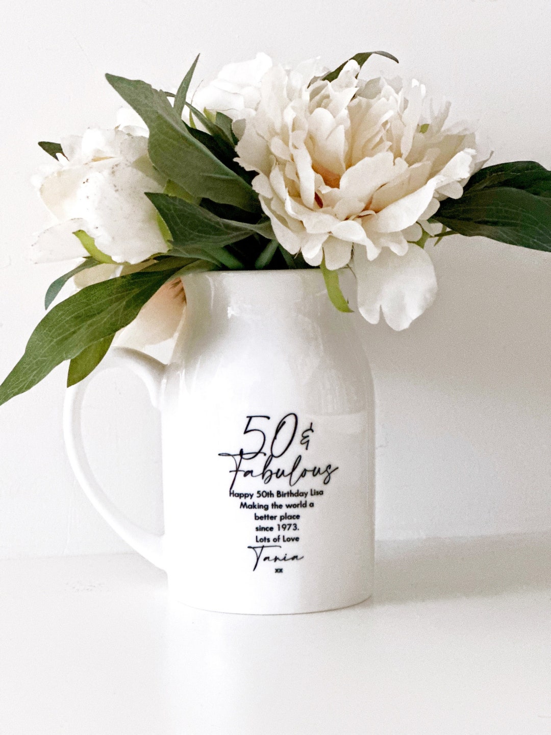 50th Birthday Gift Personalised Happy Birthday Quote Ceramic Vase Jug