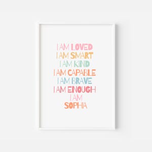 Stampa personalizzata "I am Kind", stampa per camera da letto per ragazze, stampa con citazione positiva per ragazzi e ragazze, decorazione per la camera di ragazzi e ragazze, stampa "I am Kind"