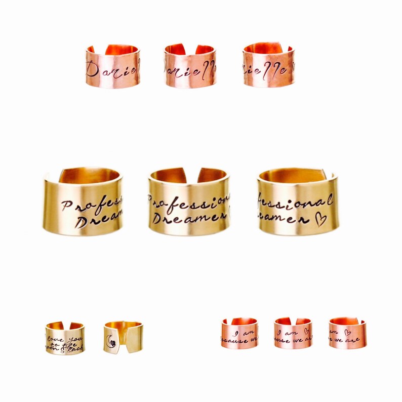 Rose Gold Ring Personalised Cuff Ring Gold Ring Custom Ring by Glam and Co Name Ring Inspirational Ring