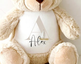 Personalised Teddy, Neutral New Baby Gift, Personalised Neutral Plush Soft Toy, Your Name Toy, Girls and Boys Baby Shower Gifts