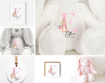 Personalised Bunny Rabbit, New Baby Girl Gift, Personalised Plush Soft Toy, Your Name Teddy, Cuddly Toy, Girls & Boys Teddy Baby Shower Gift