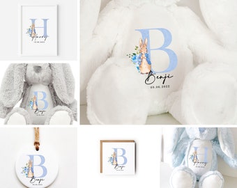 Personalised Bunny Rabbit, New Baby Gift Set, Personalised Plush Soft Toy, Your Name Teddy, Cuddly Toy, Girls & Boys Teddy Baby Shower Gift