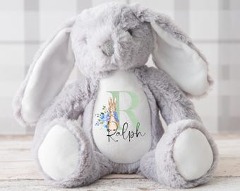 Personalised Bunny Rabbit, Blue Peter Rabbit New Baby Gift, Personalised Plush Soft Toy, Peter Rabbit Toy, Girls and Boys Teddy Baby Shower