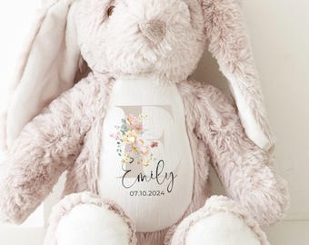 Personalised Bunny Rabbit, Neutral New Baby Gift, Personalised Neutral Plush Soft Toy, Your Name Toy, Girls and Boys Baby Shower Gifts