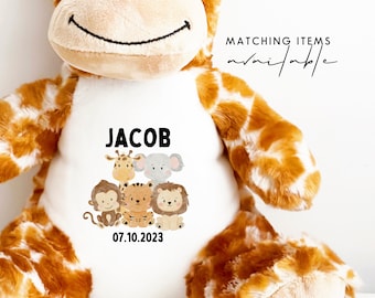 Personalised Giraffe Teddy, New Baby Gift, Safari Animals Personalised Plush Soft Toy,Your Name Teddy, Girls and Boys Teddy Baby Shower Gift