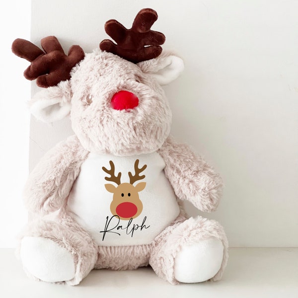 Personalised Reindeer Teddy, Christmas Gift for Kids, Plush Reindeer toy with Name, Personalised Reindeer, Christmas Gift for Girls and Boys
