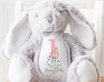 Personalized Bunny Rabbit, 1st Birthday Gift, Keepsake Teddy