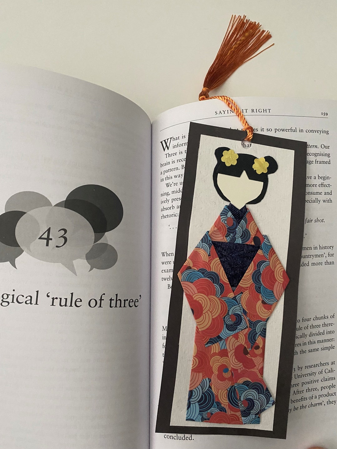 Geisha Bookmark Origami Japanese Doll Blue and Orange Kimono - Etsy
