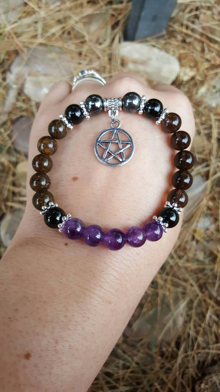 Witches Protection Bracelet ~ Banishing~Harm~Anxiety~Stress~ Pentagra…