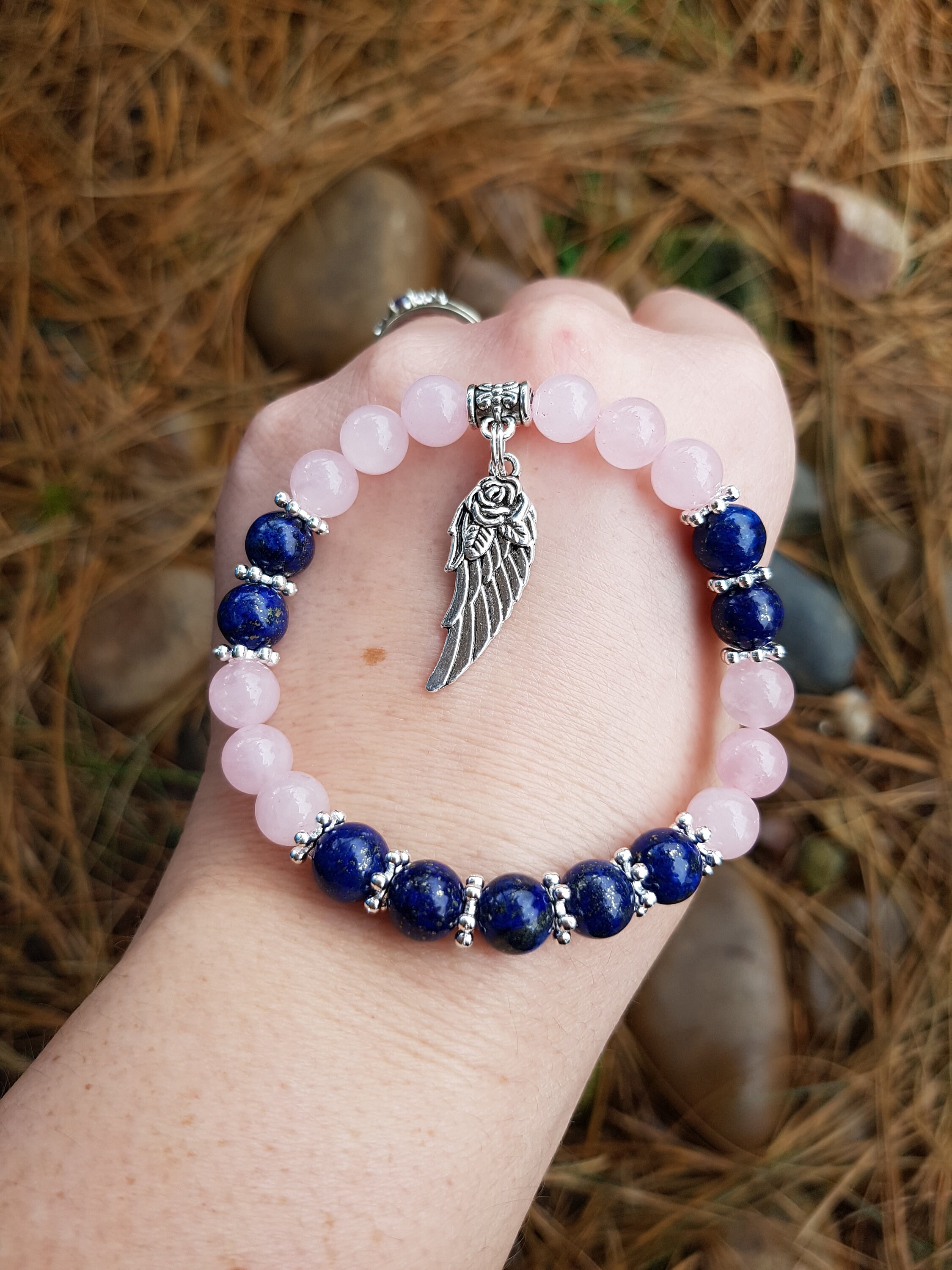 Rose Quartz & Lapis Lazuli Gemstone Bracelet Etsy