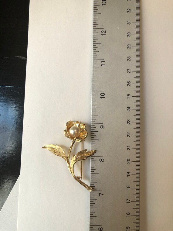 Stunning 14k Gold Poppy Pin With Pearl - image 3