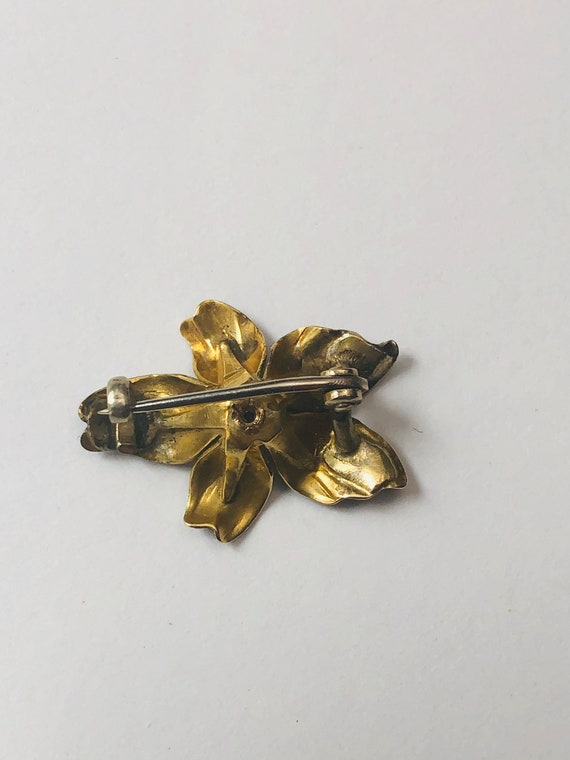 Victorian Enamel Flower 14 kt & Rose Cut Diamond - image 4