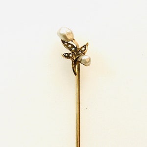 Antique Natural and Seed Pearl Stick Pin 14k