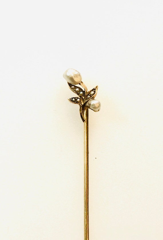 Antique Natural and Seed Pearl Stick Pin 14k