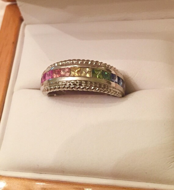 Beautiful Rainbow Sapphire Band Platinum 1.00ctw - image 3