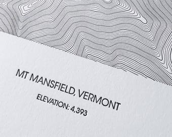 Mount Mansfield Topo Map Poster - Vermont Mountain Art Decor - Letterpress Topographic Print - Vermont Gifts