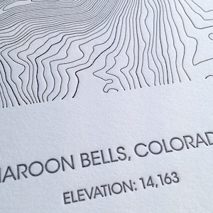 Maroon Bells Arte de pared topográfica - Cartel de Letterpress - Snowmass Colorado Topo Mapa Imprimir - Mapas Regalos
