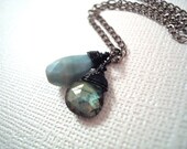Gray Blue Opal Labradorite Black Pendant - Stormy Skies - Gemstones by Rachelle Alberts