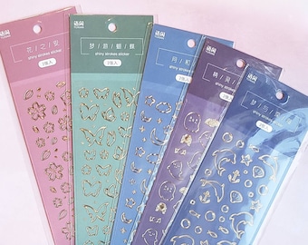Gold Silver Line Stickers, Clear Bujo Planner Nail Art Sheets (2 Sheets)