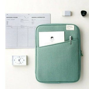 Funda blanda para portátil de 13". Funda protectora de alta calidad para MacBook Air. Funda tipo cartera para iPad Pro y Surface. Bolso para portátil de tela verde salvia