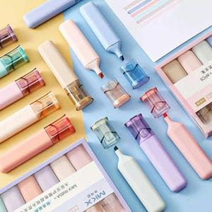 Pastel Highlighter Set of 6 - Kawaii Marker Pens for Cute Stationery, School Supplies, and Office Organization