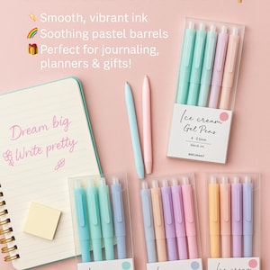 Stylos gel à pointe fine crème glacée pastel – Ensemble de papeterie kawaii mignon | Stylos à écriture douce pour journal, école, bureau et Bullet Journals