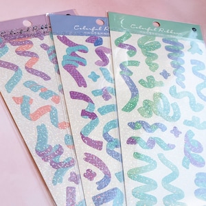 Cute deco sticker sheets, Kpop polco. Stickers for your bujo planner, Polaroids, journal, notebook. Ribbon glitter sticker school supplies