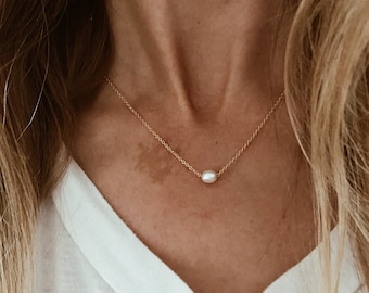 Small Floating Pearl Necklace on 14/20 Gold Fill, Sterling Silver, or 14/20 Rose Gold Fill Chain