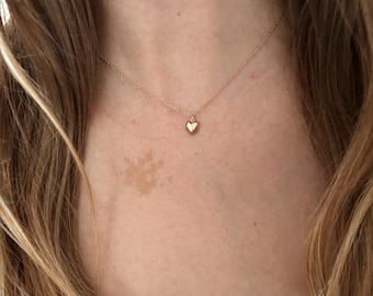 Tiny Puff Heart Necklace in 14k Gold Fill or .925 Sterling Silver