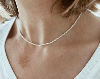 Moonstone Gemstone Seed Bead Necklace with 14k Gold Fill Clasp