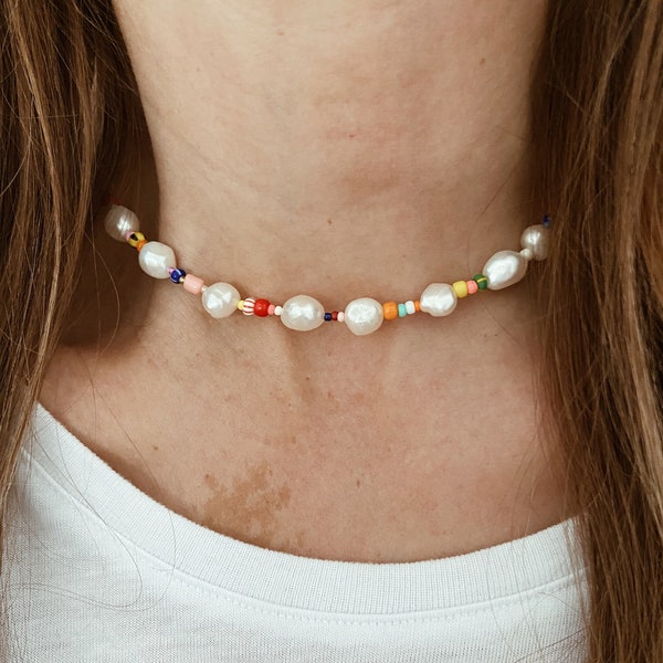 Rainbow Beaded Freshwater Pearl Necklace