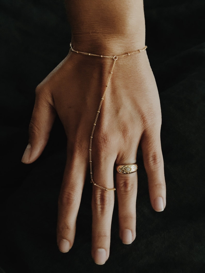 Beaded Hand Chain / Ring Bracelet in 14/20 Gold-fill image 5