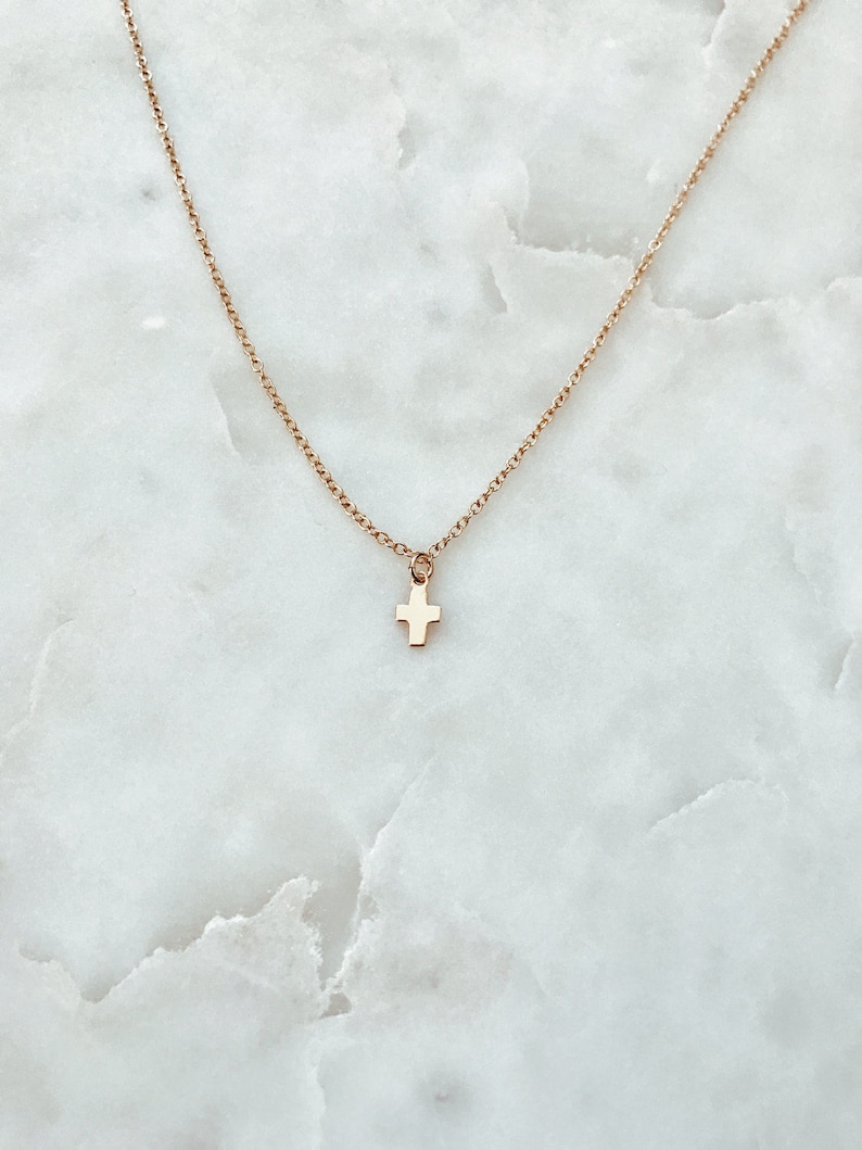 Tiny Cross Necklace in 14/20 Gold-fill, 14/20 Rose Gold-fill or .925 Sterling Silver 14, 15, 16, 17, 18, 19 or 20 Chain image 3