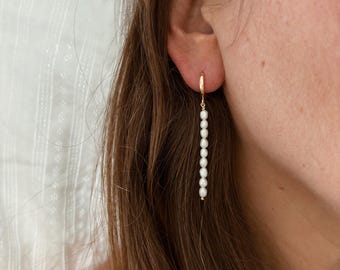 Long Hanging Pearl Earrings in 14k Gold Fill with Natural Pearls