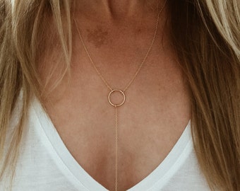 Circle Y Lariat Necklace in 14/20 Gold Fill or Sterling Silver