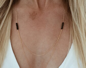 Black Faceted Onyx Double Stand Layering Necklace in 14/20 Gold-Fill, 14/20 Rose Gold-Fill, Sterling Silver