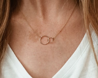 Connected Double Ring Necklace in 14/20 Gold Fill or Sterling Silver